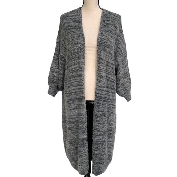 Black Tape Plus SZ X Eyelash Cardigan Open Front 3/4 Balloon Sleeve Stretch Gray - Picture 1 of 8